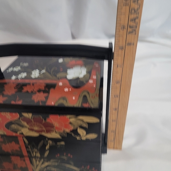 Vintage Japanese Black Laquerware 3 Tier Bento Trinket Box - Picture 11 of 11